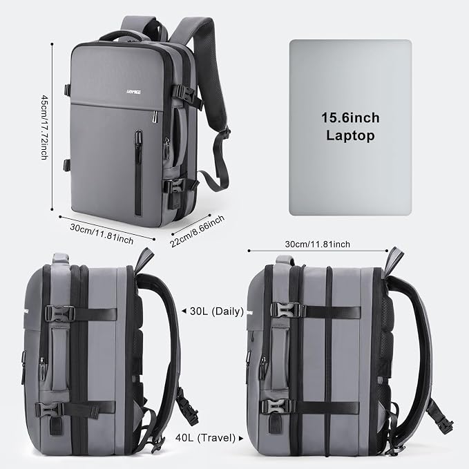 HOMIEE 40L Expandable Carry on Backpack Fit 15.6 Inch Laptop for Travel | USB Charging Port TSA Approved Personal Item Backpack Waterproof Luggage Suitcase for Business Weekender - Image 2