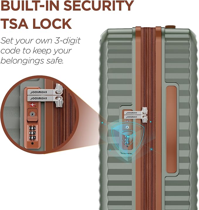 SHOWKOO Luggage Sets 3 Piece Hardside Expandable Suitcase with Double Spinner Wheels Tsa Lock Green (20in/24in/28in) - Image 7