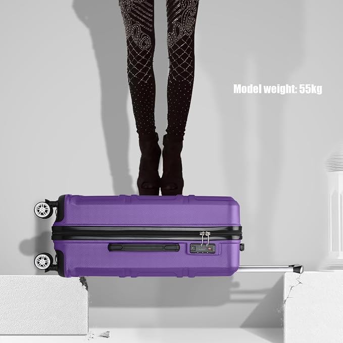 Kono Carry On Luggage Set Airline Approved with Spinner Wheels | Lightweight PC+ABS Carry On Suitcase with TSA Lock Durable Luggage Hardside Purple - Image 4