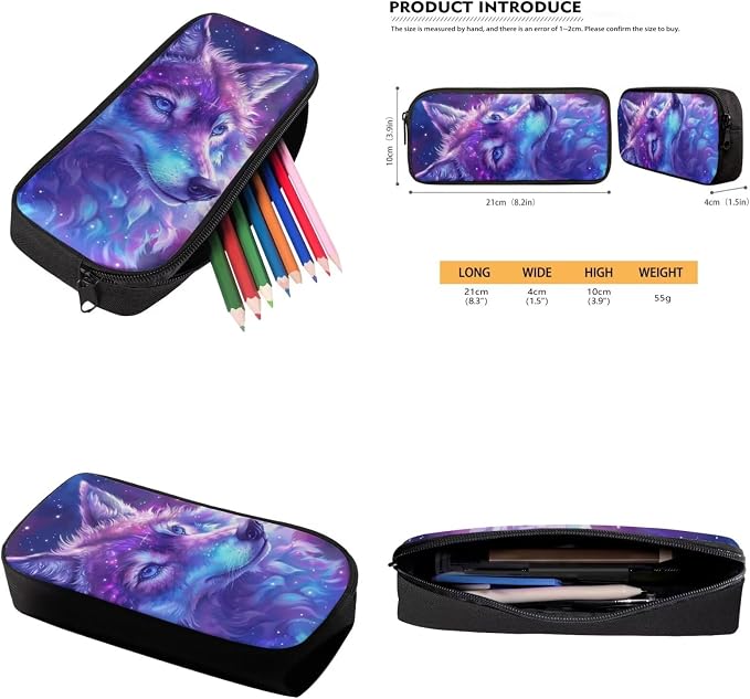 Galaxy Wolf Backpack for Girls Boys Backpack with Lunch Box Water Bottle Carrier with Strap and Big Pencil Case 4PCS Bookbag with Compartments for School 17 inch Sturdy School Bag for Kids - Image 6