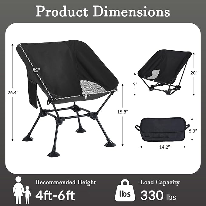 Ultralight Camping Chair,Compact Folding Chair with Anti-Sinking Large Feet and Storage Bag,Lightweight Backpack Chair for Naturehike,Travel,Beach,Hiking - Image 2