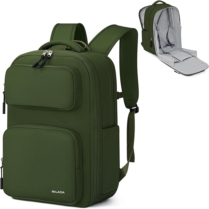 MILADA Travel Backpack for Women&Men,Expandable 28L to 39L,Fits 17" Laptop | Airline Approved Carry-On, Personal Item Backpack, Lightweight Business Rucksack Weekender Bag, Green by MILADA