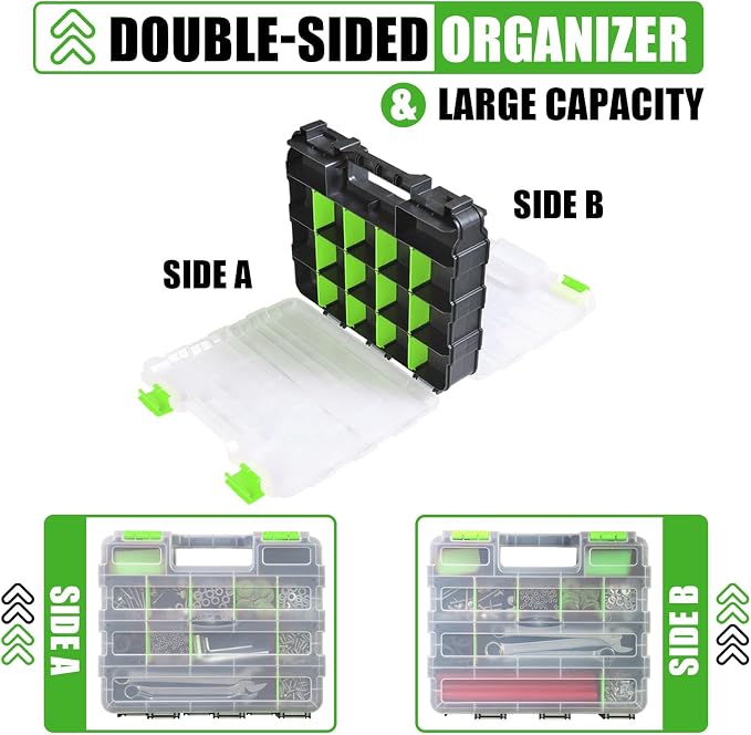 Generic Tool Box with Transparent Lid, Double Side 34-Compartments Organizer Box with Removable Dividers for Hardware, Screws, Bolts, Nails, Beads, Jewelry and Fishing Accessories, Green, 4 Packs - Image 6
