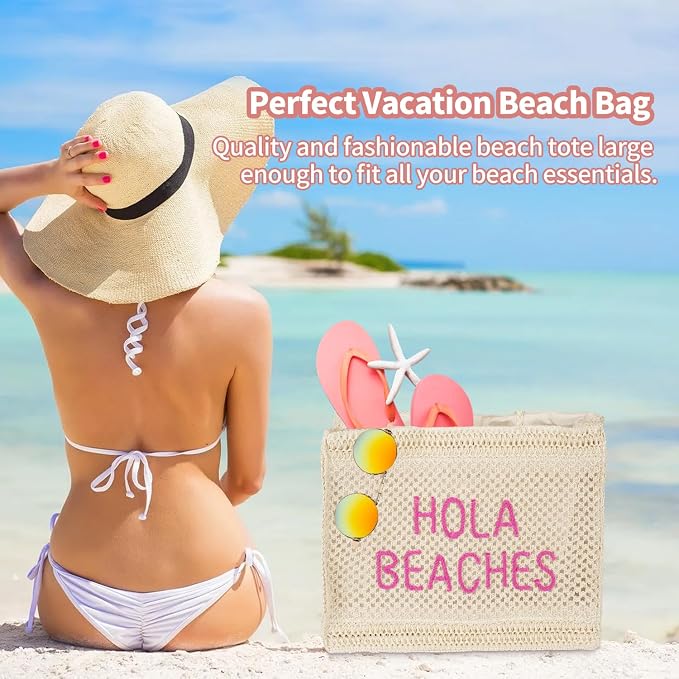Hello Beaches A Packable Beach Bag | The Straw Beach Tote Bag of 2025 | Beach Bags for Women Vacation | Large Beach Bag - Image 2