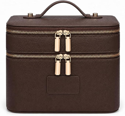 Makeup Case,Leather Double Layer Makeup Bag Duo,Large Portable Travel Toiletry Case Cosmetic Organizer for Women by idoltimes