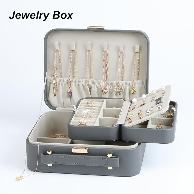 Jewelry Box for Women, Travel Jewelry Organizer Ladies Watch and Jewelry Case Travel Jewelry Case for Necklaces. (Grey) - Image 2
