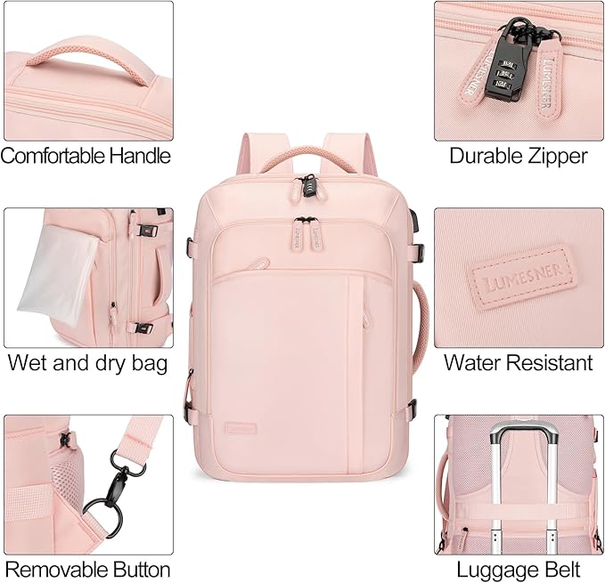 Lumesner 40L Expandable Carry On Travel Backpack with 4 Packing Cubes | Flight Approved, Fits 17 inch Laptop, Water-resistant, Suitcase Backpack, Business Weekender Luggage, Gift for Men & Women - Image 7