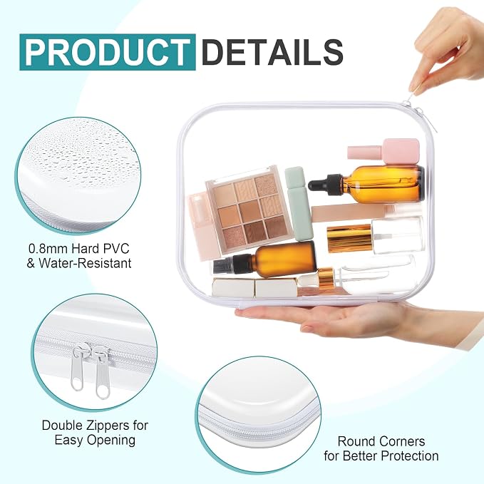 Hoolerry 4 Pcs Hard Clear Zipper Case Makeup Bags Plastic Zipper Pouch Transparent Storage Box Containers for Cosmetics, Snacks, Building Blocks, Puzzles(Clear,9.8 x 7.9 x 2 in,White) - Image 3