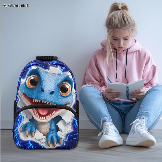 Big Eye Dinosaur Backpack for Kids Boys Backpack with Lunch Box Water Bottle Pouch and Big Pencil Case Pouch 4PCS Set Bookbag with Compartments 17 inch Study School Bag Kids Gifts - Image 2