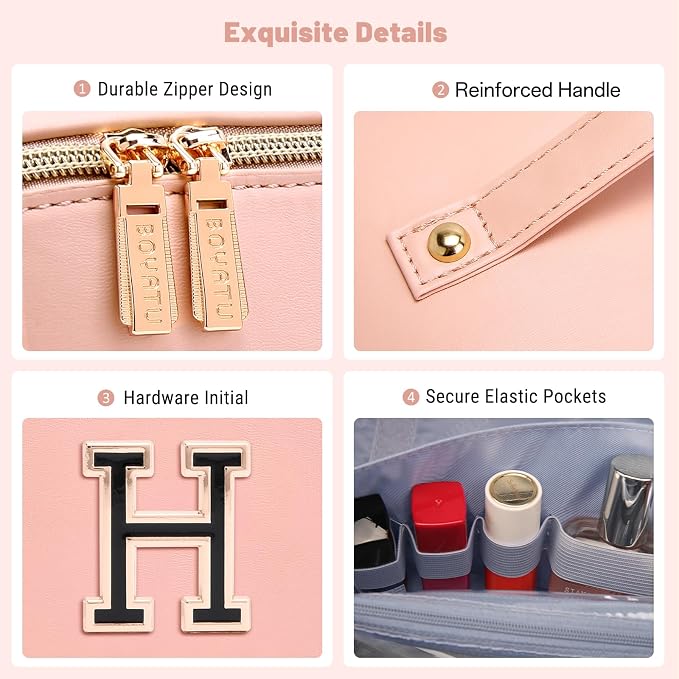 BOYATU Personalized Travel Makeup Bag: 3-in-1 Cosmetic Bag Gift for Women | Initial Make up Bag Organizer - Custom Letters A-Z - Flat Open Portable Toiletry Bag for Birthday Graduation Anniversary - Image 7