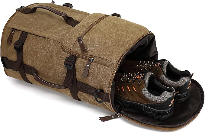 Kalesi Gym Duffle Bag Backpack 4-Way Vintage canvas with Shoes Compartment for travel Sport Hiking laptop (Vintage coffee) - Image 7