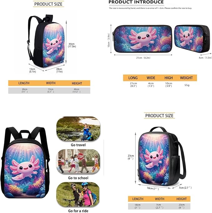 AFPANQZ Kids Backpack 3 Pieces Set Large Capacity School Bags with Heat Insulated Lunch Bags Small Pencil Bags 3 Pack - Image 5