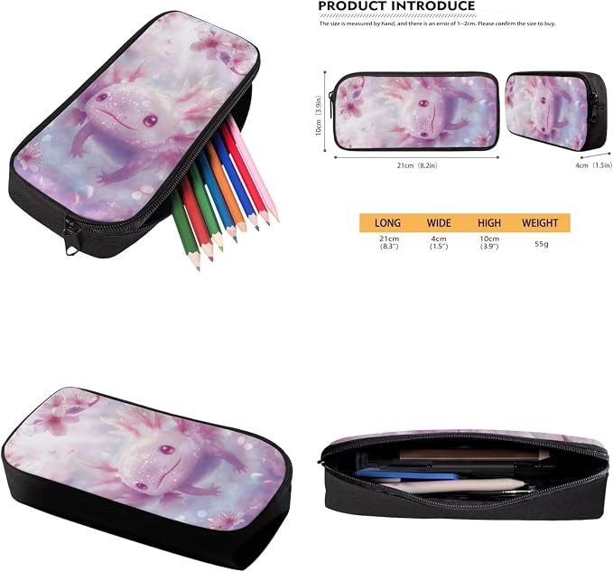 Cherry Blossom Axolotl Backpack for Girls Kids Backpack with Lunch Box Water Bottle Carrier and Aesthetic Pencil Case 4PCS Set Cute Bookbag with Compartments for School 17" Large School Bag - Image 6