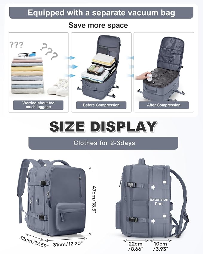 VGCUB Vacuum Backpack Travel with Pump, Vacuum Seal Compression Bags Laptop Backpack Personal Item - Image 2