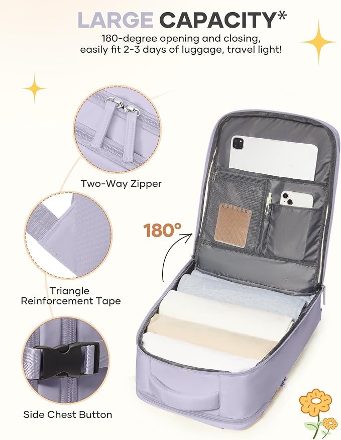 coofay Large Carry On Backpack Flight Approved Personal Item Travel Backpack For Women Airline Approved Waterproof Sports Luggage Backpack Casual Daypack Small Hiking Backpack Purple Backpack - Image 6