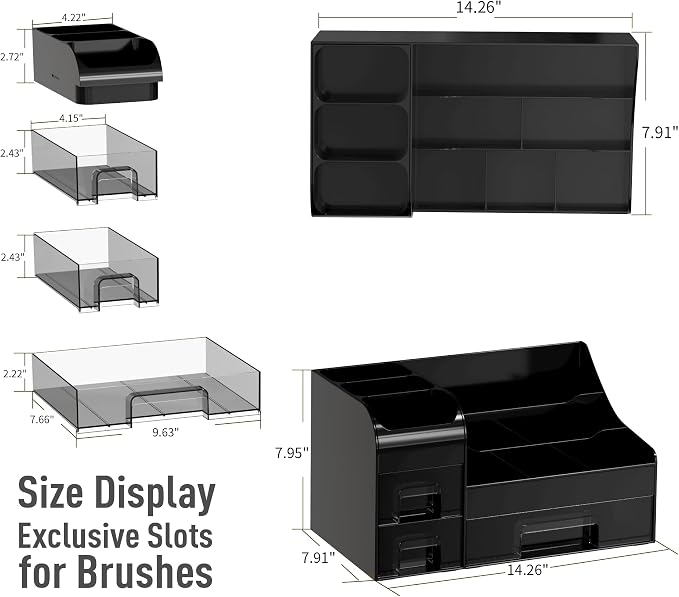 Extra Large Makeup Organizer for Vanity,Countertop Organizer with Drawers and Brush Holder,Men’s Cologne Organizer for Bathroom,Cosmetic Skin Storage for Lipsticks,Nail Polish & Shaving Lotion,Black - Image 6
