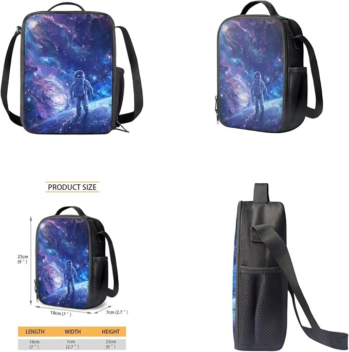 Galaxy Astronaut Backpack for Kids Boys Backpack with Lunch Box Water Bottle Carrier and Canvas Pencil Pouch 4PCS Set Bookbag with Front Pocket 17 inch School Bag with Side Pocket for Girls - Image 4