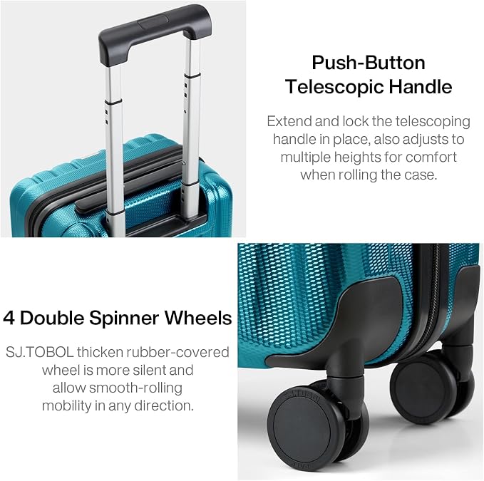 Hanke 14 Inch Underseat Carry On Luggage with Wheels Hard Shell Suitcases Carry On Bag Lightweight Small Mini Suitcase Tsa Luggage for Travel. Caribbean Blue. - Image 7