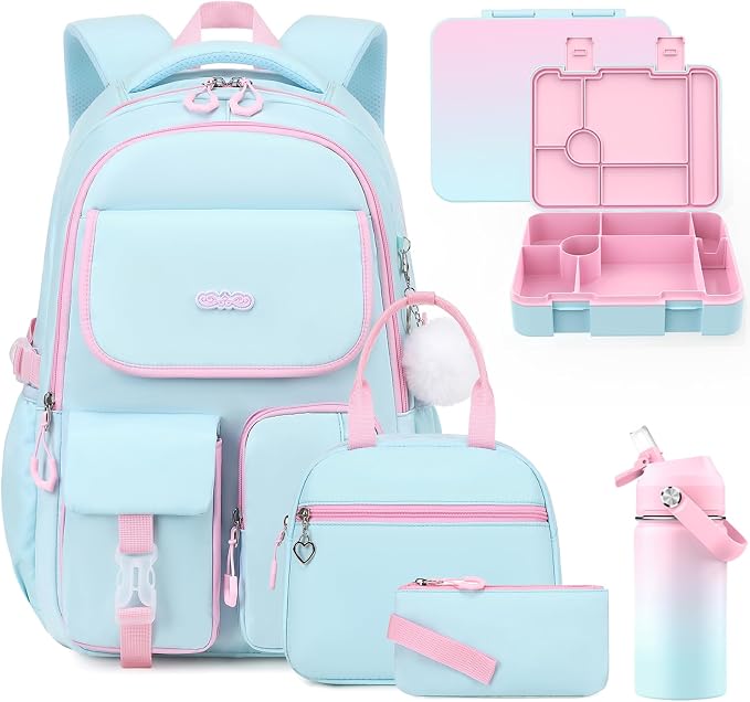 DIGOBAY Backpacks for Girls, 12PCS School Backpack with 43OZ Bento Box 14OZ Water Bottle Lunch Bag Pencil Pouch for Teen Girl Kids Elementary Primary Middle High College Travel School bag Bookbag Set by DIGOBAY