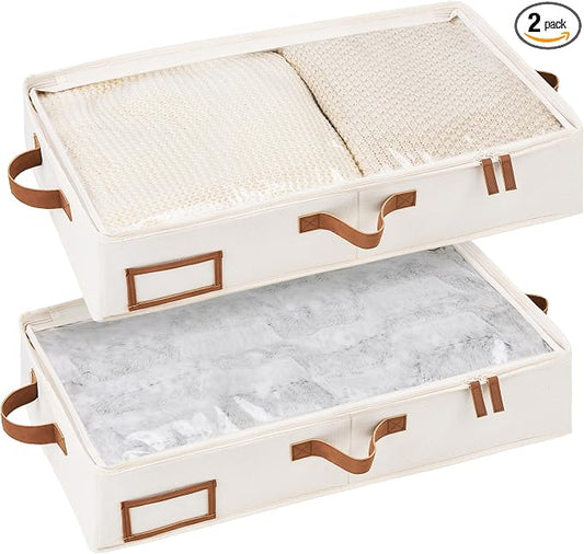 StorageWorks Under Bed Storage Containers with Handles and Label Holder, 2 Pack Ultra-thick Fabric Underbed Bins, Closet Organizer for Clothes, Blankets, Sweater by StorageWorks