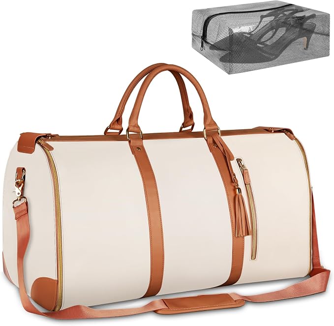 Ytonet Garment Bags for Travel, Convertible Carry on Garment Bag Large Duffle Bags for Women, 2 in 1 Hanging Suitcase Suit Water Resistant Duffel Travel Bags with Shoe Pouch, Beige by YTONET