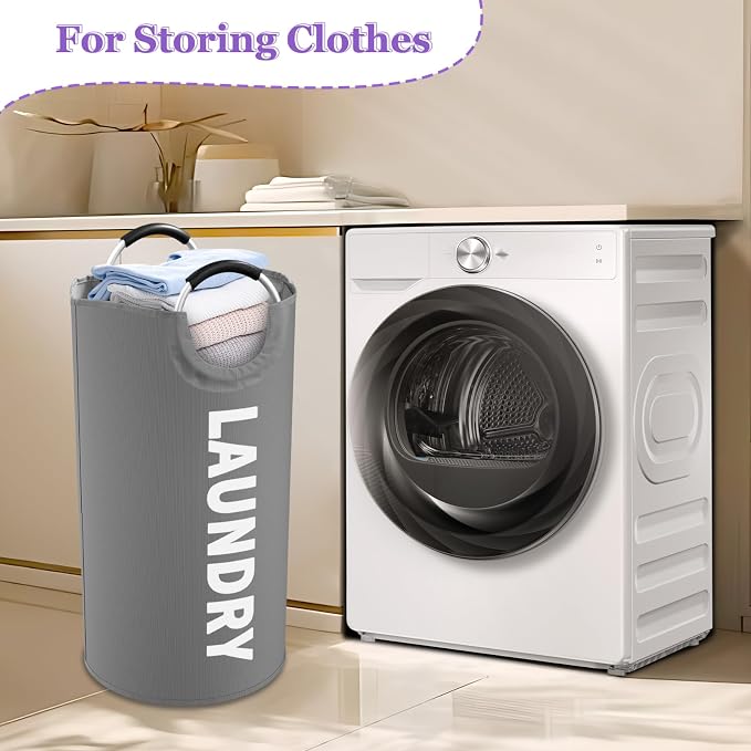 Collapsible Laundry Basket with Handles, 95L Large Laundry Hamper for Bedroom, Dirty Clothes Hamper Stand Up Well, Portable Storage Basket for Famliy, Travel, Dark Grey - Image 8