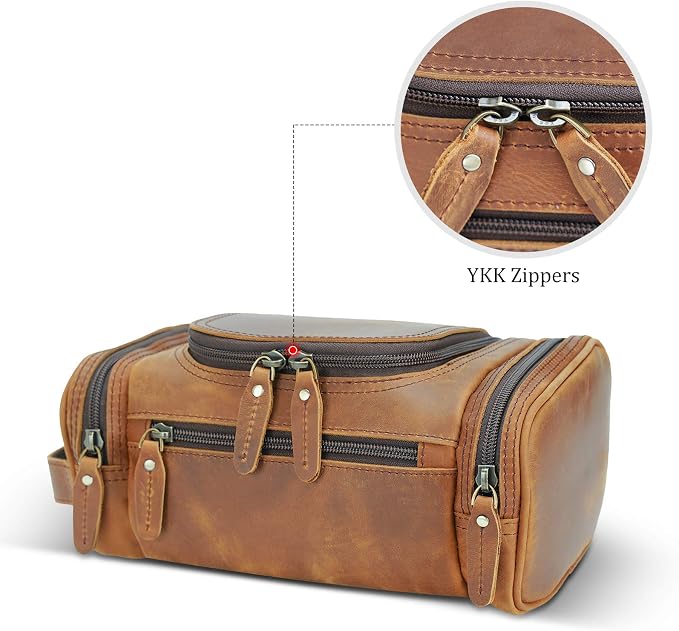 Polare Toiletry Bag Full Grain Leather Shaving Kit Dopp Kit Travel Case Wash Bag with YKK Zippers - Image 7