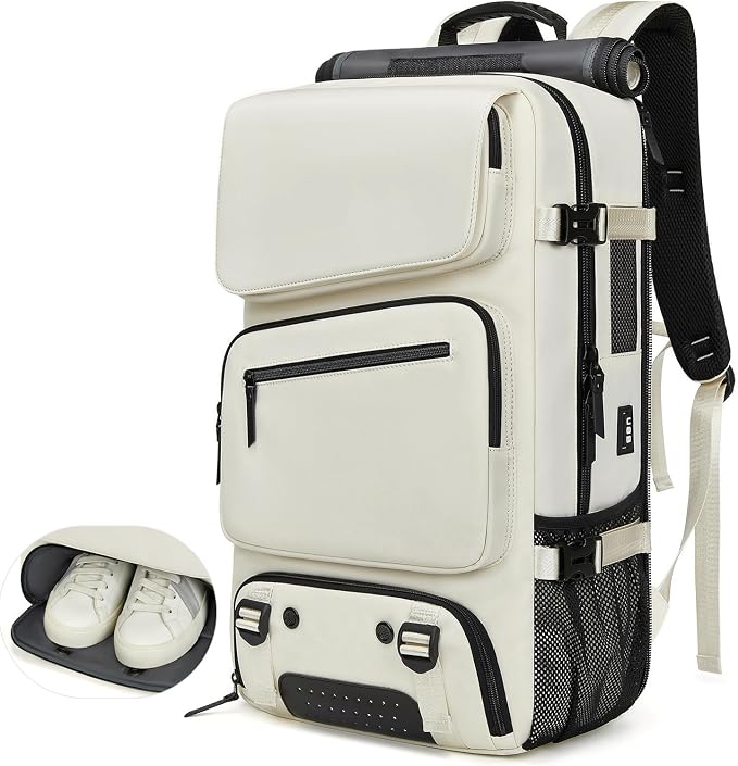 Backpack for Traveling On Airplane,Expandable Carry On Laptop Backpack for Men and Women,Outdoor Travel Bag,Off White by ODSSTAIPS