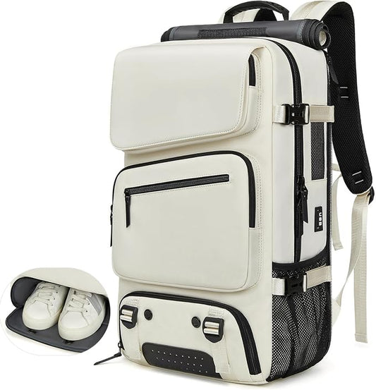 Backpack for Traveling On Airplane,Expandable Carry On Laptop Backpack for Men and Women,Outdoor Travel Bag,Off White by ODSSTAIPS