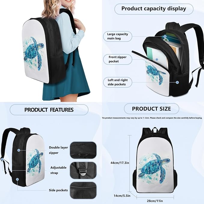 Coloranimal Turtle Backpack Set 3Pcs Included 1Pcs Backpack 1Pcs Mini Insulated Lunch Bag 1Pcs Pencil Bag School Bag Elementary Student Rucksack - Image 2