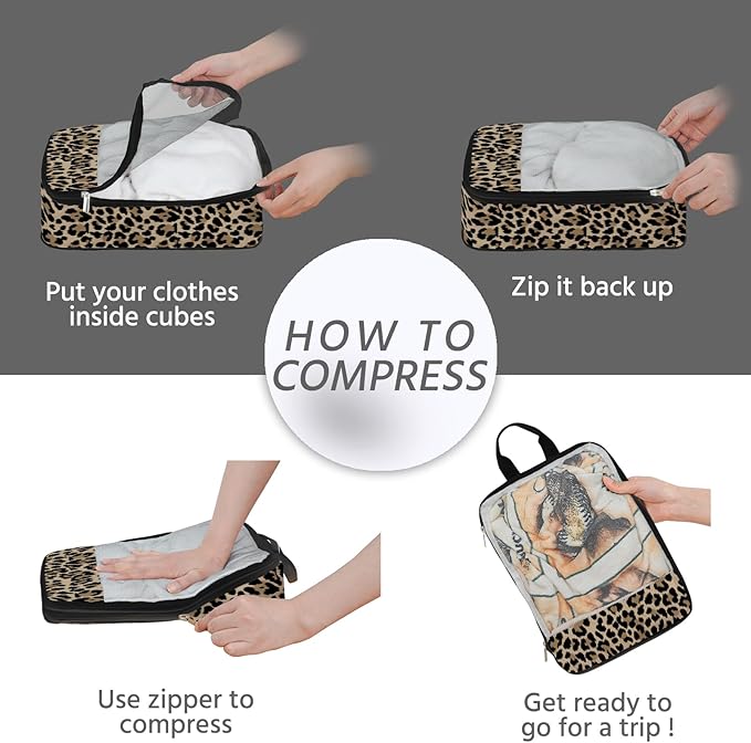 7 Pcs Compression Packing Cubes for Travel, Waterproof Suitcase Luggage Backpack Organizer with Toiletry Bag Travel Essentials for Women/Men-Leopard - Image 5