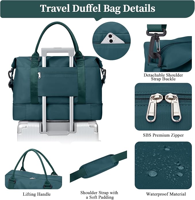 Weekender Bags for Women, Personal Item Travel Bag with Shoes Compartment | Overnight Travel Duffel Bag with Quilted Toiletry Bag, Airplane Friendly Carry-On Bag - Image 7