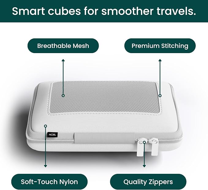 NOBL Travel Compressible Packing Cubes Set, 6 Pieces Travel Packing Organizers, Compression Luggage Cubes for Suitcases & Carry On, Space Saving (XXS, XS, S, M, L, XL) - Ivory - Image 5