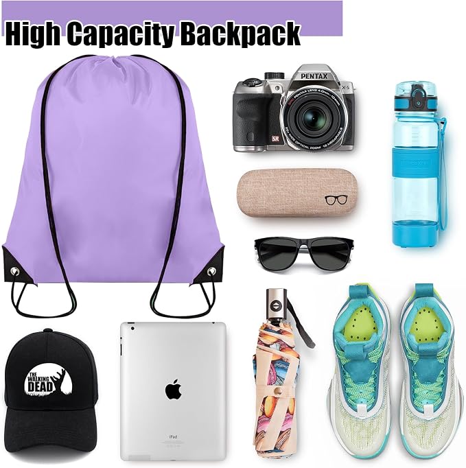 Grneric 100 Pieces Drawstring Backpack Bulk Cinch Sackpack Ployster Drawstring Bags for Gym Party Trip(Lavender) - Image 3