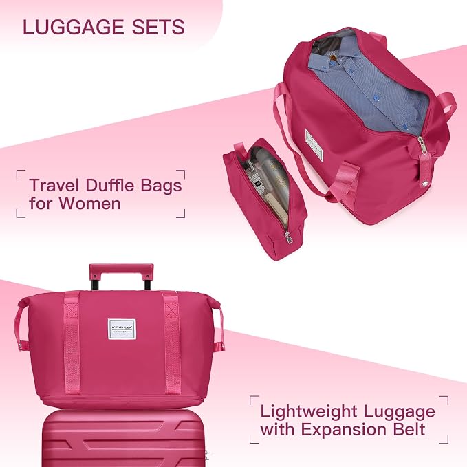 Rose Red 6 Piece Luggage Set Hard Shell - Expandable Suitcases with Spinner Wheels and Duffel Bags for Family Travel, Durable Carry On Luggage Sets with Lock for Women and Girls - Image 4