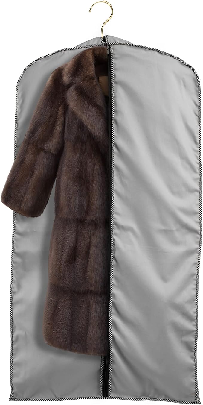 60" Luxury Fur Coat Cotton Blend Cloth Garment Bags for Travel & Hanging Clothes (Grey - Houndstooth Trim) - Suit Covers Garment Bag for Men & Women Dress Bag - Closet Storage Suit Bag, Coat Storage by TUVAINC