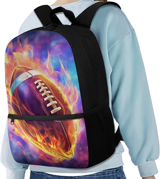 Galaxy Football Backpack for Boys Kids Backpack with Lunch Box Water Bottle Holder with Strap and Soft Pencil Case 4PCS Set Bookbag with Front Pocket for School 17" Sturdy School Bag for Girls - Image 2