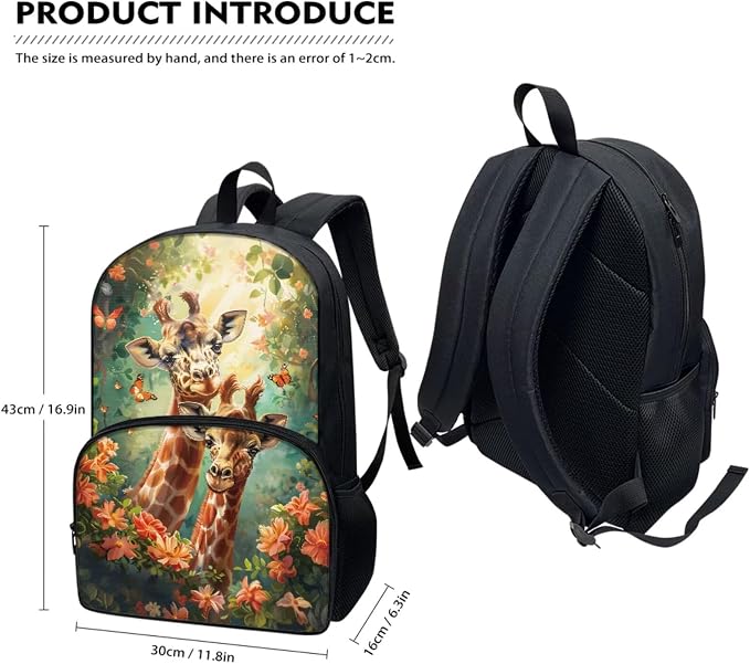 Cartoon Giraffe Schoolbag for Girls Boys Children School Backpack 4pcs Set,Cute Deer Bookbag Insulated Lunchbag Crossbody Water Bottle Holder Bag for Preschool,Kindergarten,Primary Students - Image 2