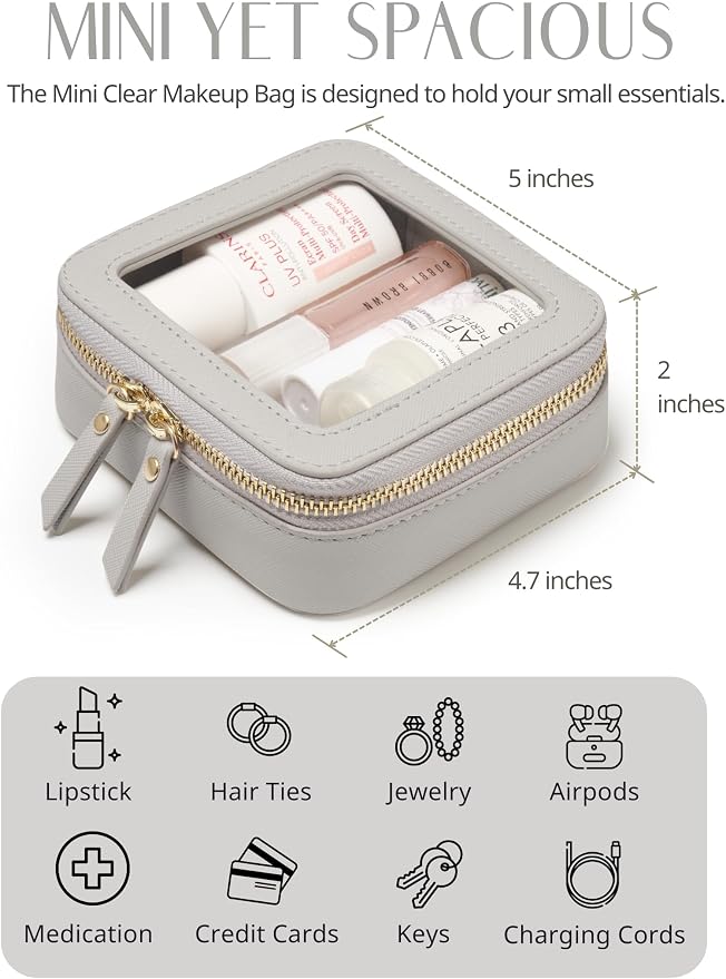 Popvibe Clear Makeup Case Toiletry Bag Travel Medium Clear Cosmetic Bag with Zipper, Make Up Bag Organizer Traveling TSA Approved Transparent Bag Car for Essentials, Mini & Medium, Beige Grey - Image 5