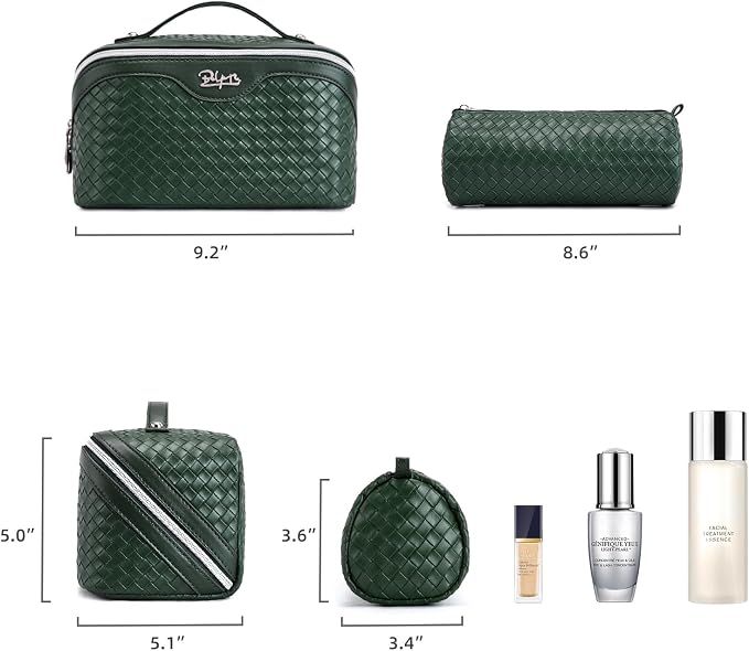 BOYATU Travel Makeup Bag Cosmetic Bags for Women: Large Capacity 3 Pcs Set Make up Bag with Compartments - Waterproof Vegan Leather Toiletry Organizer Bags with Handle (L06 Olive) - Image 6