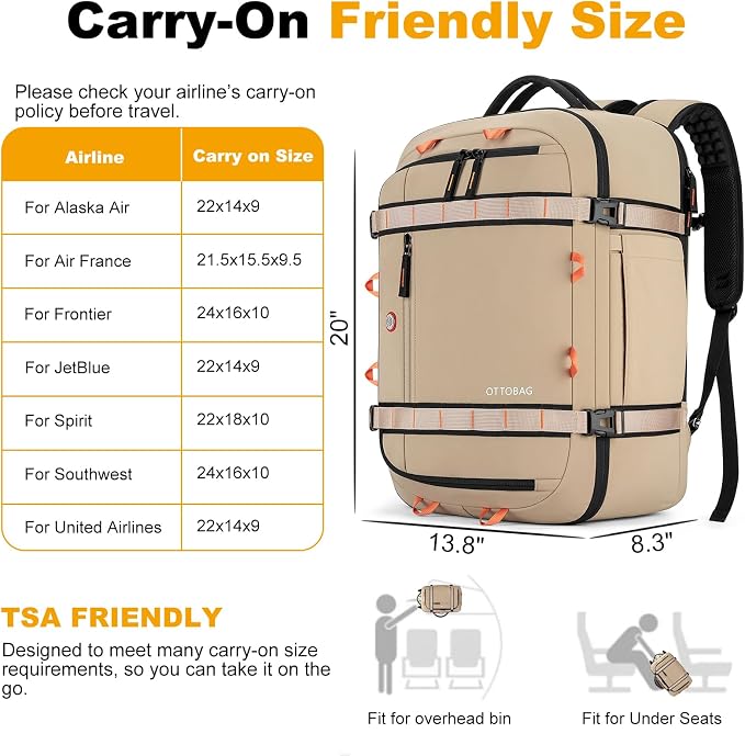 40L Travel Backpack 17.3" Laptop Carry On Duffel Flight Approved | TSA Approved, Wet & Dry Compartment, Water Resistant, Anti-Theft Pocket, Luggage Strap, USB Charging Port - Image 2