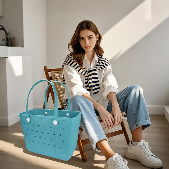 Rubber Beach Bag for Women, Waterproof Travel Tote Bags for Beach | Waterproof Sand-proof Tote Bags with Zipper Pocket, Durable Lightweigh Tote Bag for Outdoor - Image 2