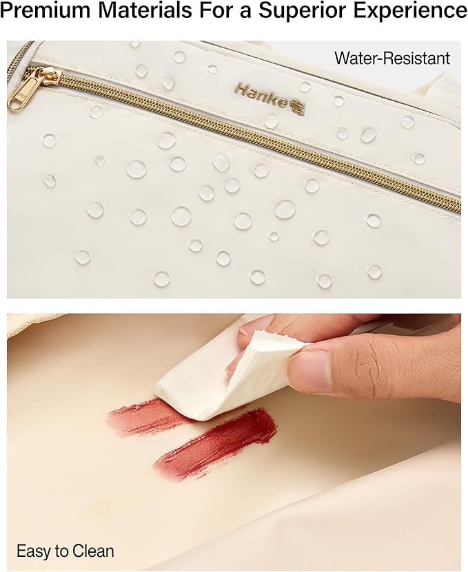 Hanke Hanging Travel Toiletry Bag for Women, Water-Resistant Makeup Organizer with Hook, Cosmetic Bag for Bathroom & Travel Essentials Accessories, Off White - Image 6