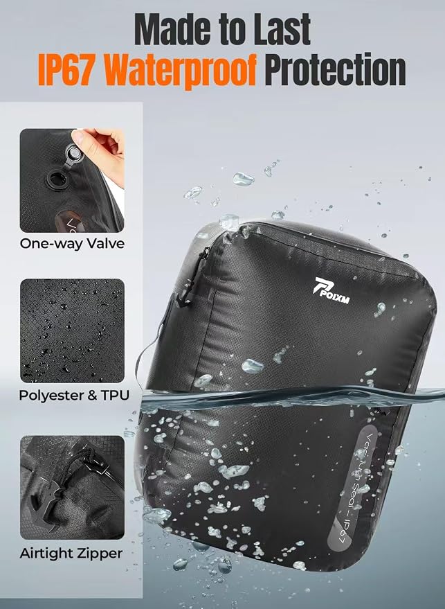Vacuum Bags for Travel, 180° Open Zipper, IP67 Waterproof, Reusable Space Saver Compression Bags for Backpack, Suitcase(1 Pack, No Pump) - Image 7