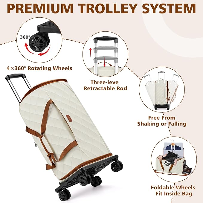 Rolling Garment Bags for Travel - Carry on Convertible Garment Duffle Bags with Wheels for Men Women, 4 in 1 Large Travel Duffel Bags with Shoes Compartment Hanging Suit Dress Weekender Bag 4pcs Set - Image 4