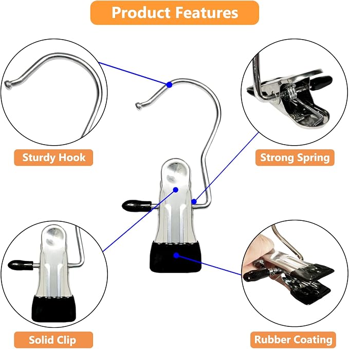 Boot Hangers for Closet, 40 Pack Hanging Clips Hook Clothes Pins for Laundry, Hanger Clips Towel Clips Boot Organizer for Home and Travel, Clothespins Clip Hangers for Pants Hats Socks Gloves - Image 4