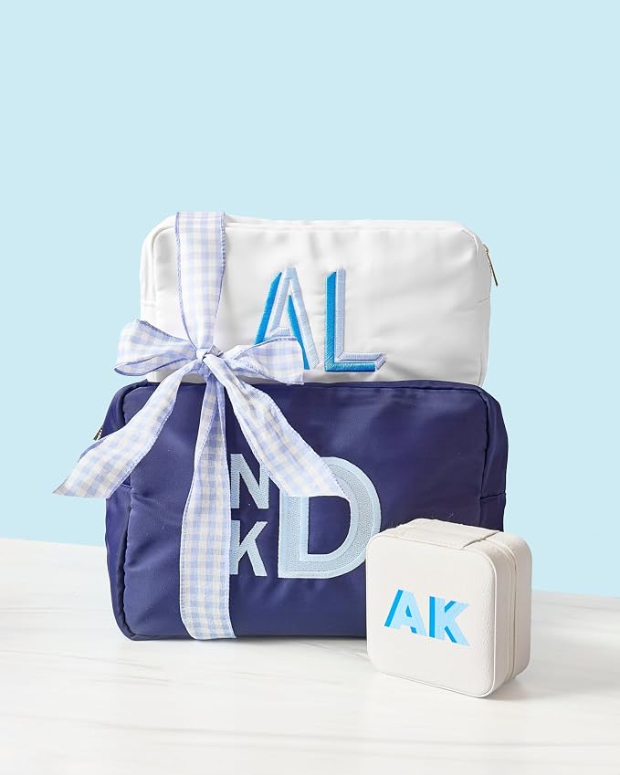 Personalized Nylon Pouch - Large Embroidered Essentials Bag for Women, Makeup, Toiletries, or Travel Organizer, Custom Monogram Gift, Carryall, Mom Bag, Tech Pouch (Light Blue, XL) - Image 5