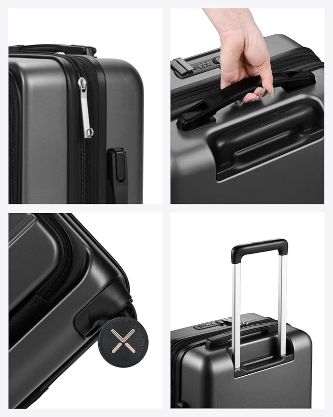 LUGGEX Carry On Luggage Front Opening 22x14x9 Airline Approved, Expandable Polycarbonate Suitcase with Front Pocket (Charcoal Metallic, 20 Inch) - Image 8