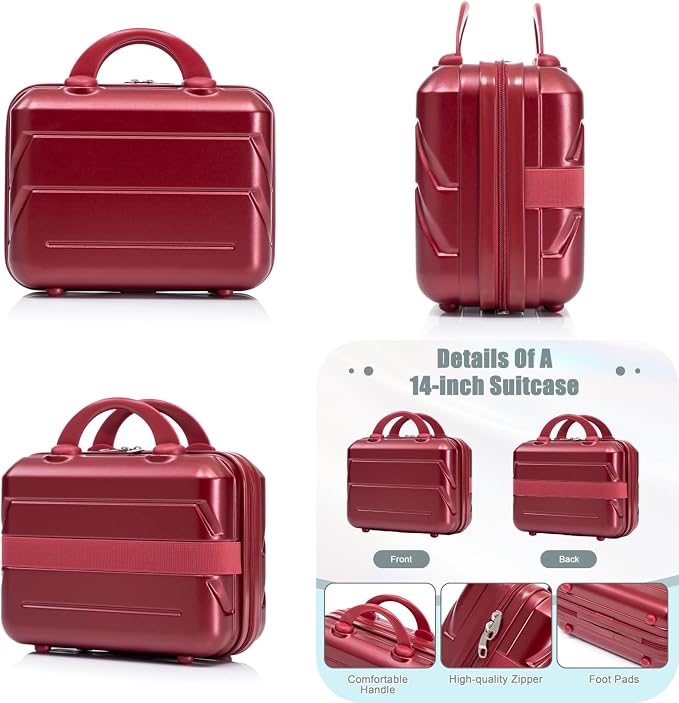 2-Piece ABS Hard Shell Lightweight Carry-On Luggage Set (14" & 20"), 360-Degree Spinner Wheels, Adjustable Telescopic Handle and Combination Lock for Travel, Wine Red - Image 7