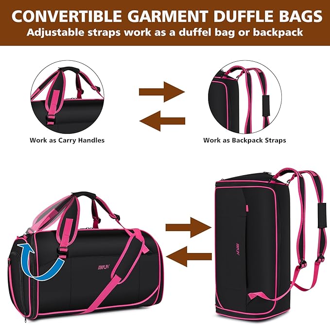 Convertible Garment Duffel Bags for Travel, 4-in-1 Carry on Duffle Bag for Women with Backpack Straps & Waterproof Shoe Pocket, Hanging Suit Dress Weekender Bag for Business, Wedding, 3pcs - Image 6